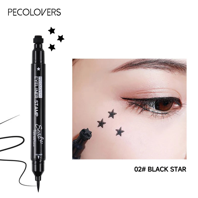 2 in1 Eyeliner Stamp Pencil Waterproof Easy Apply Natural Black Tone Qme 02