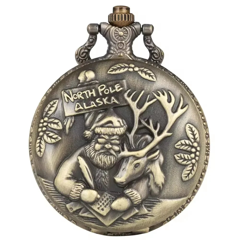 Elderly people giving gifts Antique Bronze Jewelry Pendant Santa Claus Necklace Steampunk Quartz Pocket Watch with Chain Qme