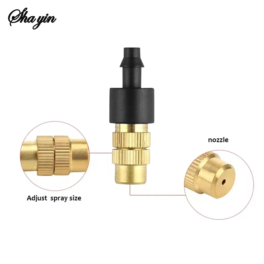 10pcs 4/7PVC Outdoor Misting Cooling System Garden Irrigation Watering 1/4'' Brass Atomizer Adjustable Garden Micro Sprinklers Qme