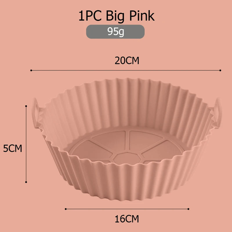 Silicone Air Fryers Oven Baking Tray Pizza Fried Chicken Airfryer Silicone Basket Reusable Airfryer Pan Liner Accessories Qme 1PC Big Pink