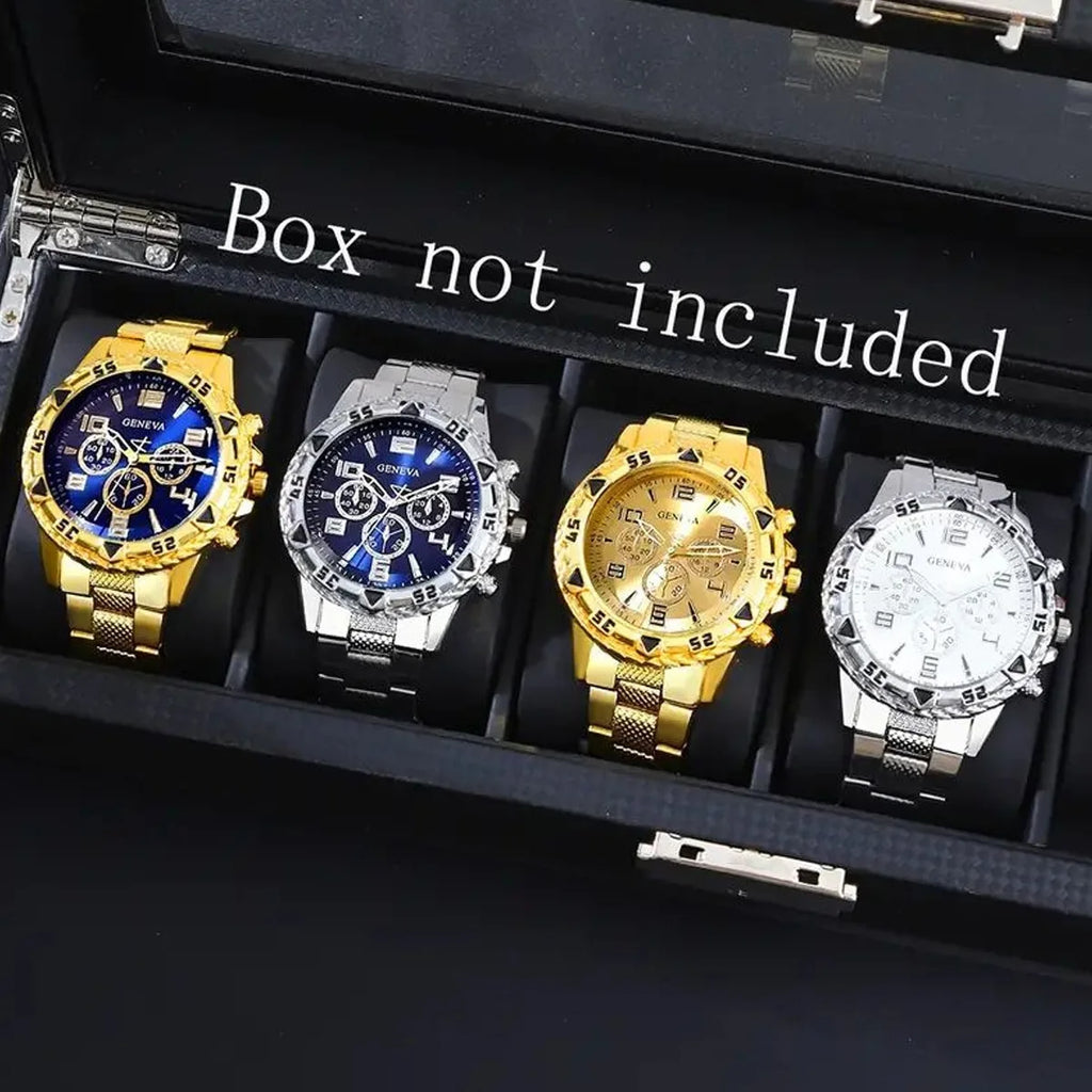 2026 Men's Business Watch Steel Strip Quartz Watch Multi functional Digital Scale Three eye Watch Set Qme