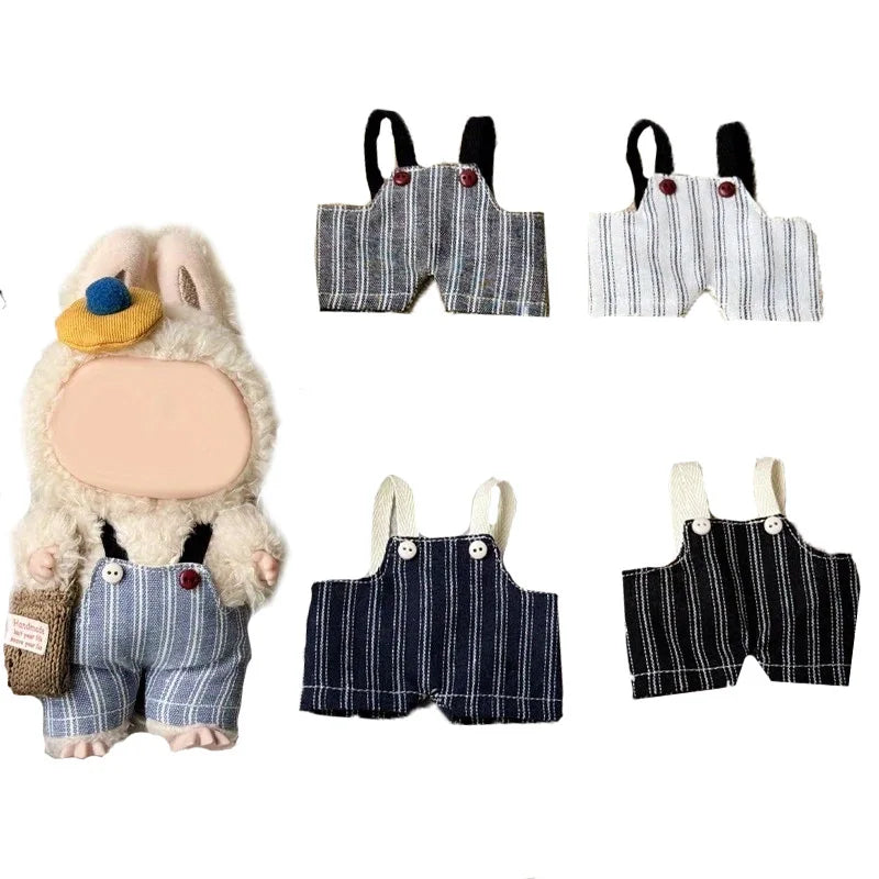 Suitable for 17cm labubu wearing retro striped overalls, cute changing clothes for dolls and dolls Qme