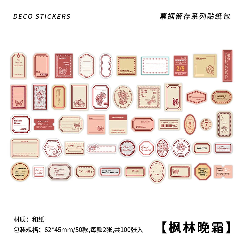 100 pcs Vintage Ticket Stickers pack Decorative Diy Diary Album Stationery Scrapbooking accessories hand made Collage material Qme A