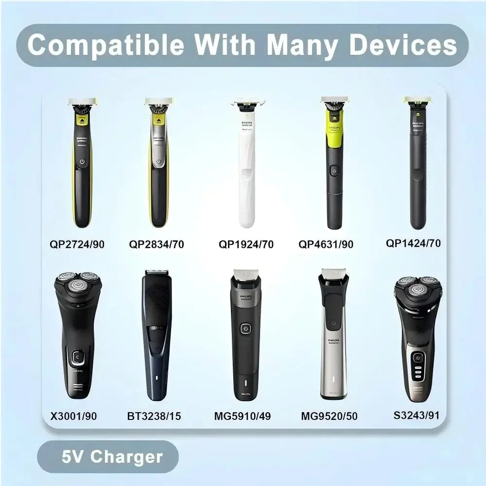 Portable Beard Trimmer 5V Shaver Charger USB Adapter Type C Connector for Philips BT3238/15、QP2724、QP2834、BT3230、MG7910、MG5910 Qme