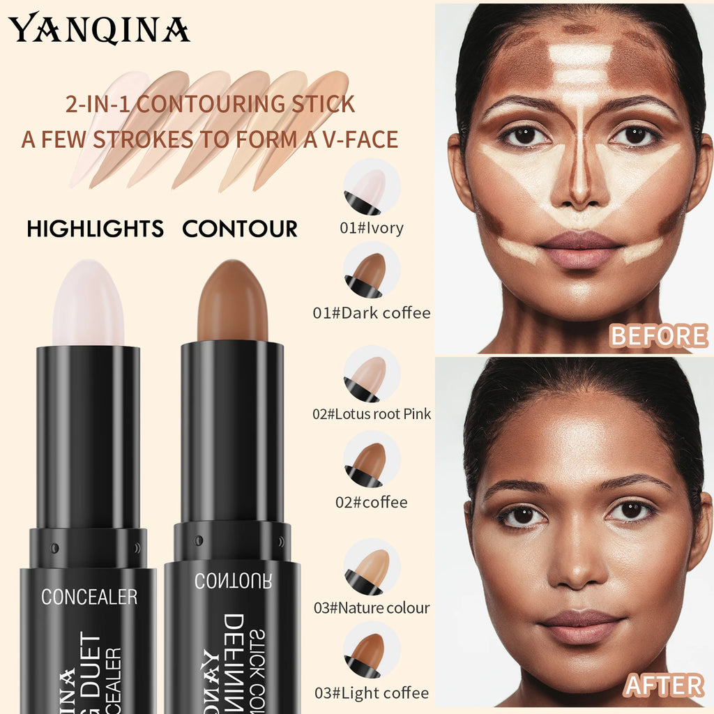 Dual-Ended Matte Highlight & Contour Stick, Nose Shadow Brightening Concealer, 3D Face Sculpting Pen for Beginners Qme