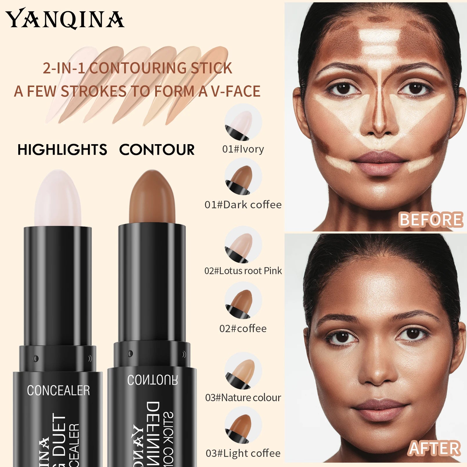 Dual-Ended Matte Highlight & Contour Stick, Nose Shadow Brightening Concealer, 3D Face Sculpting Pen for Beginners Qme