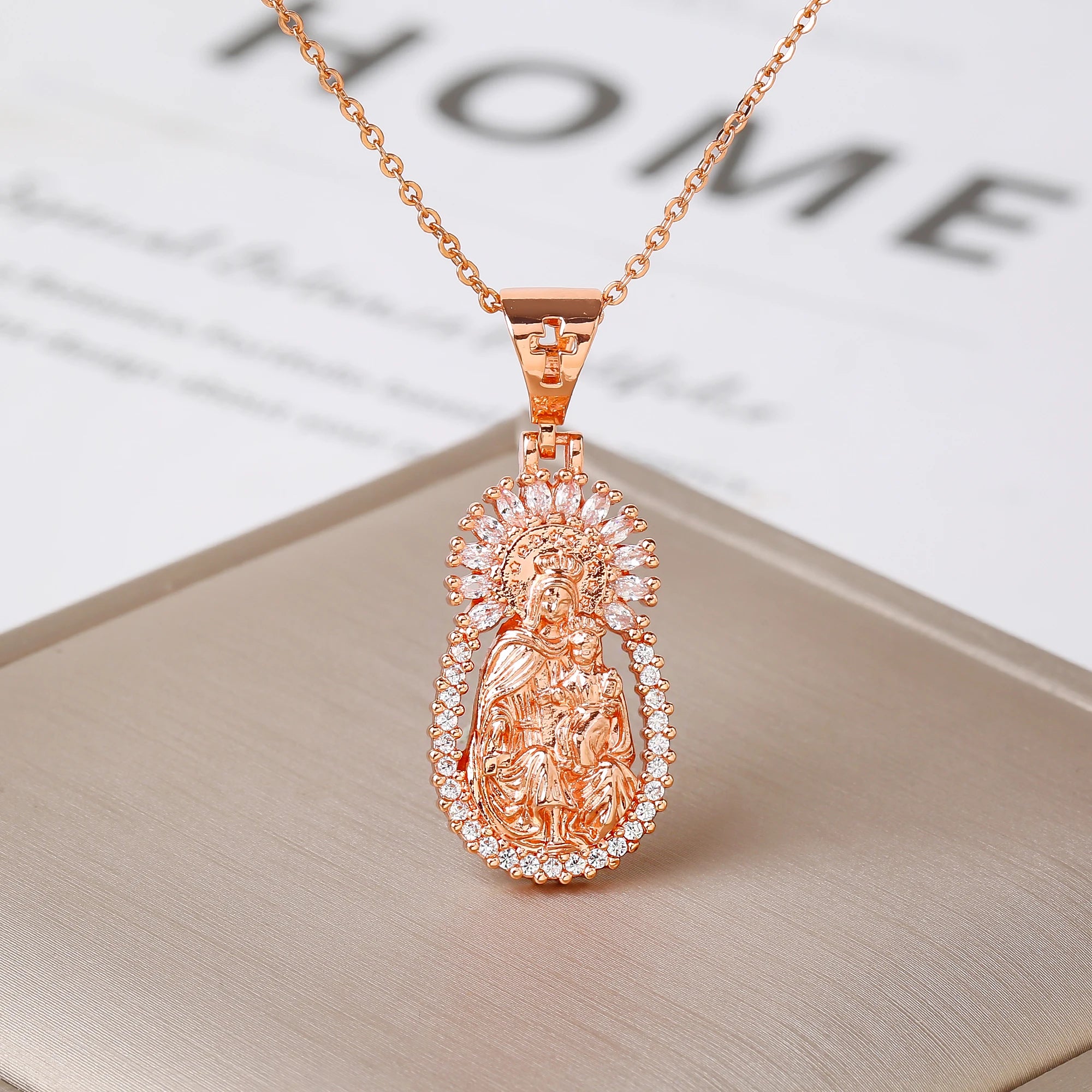 Multicolor Zirconia Oval Rectangle Virgen De Guadalupe Pendant Necklace Catholic Amulet Jewelry For Women Daily Baptism Gift Qme 5