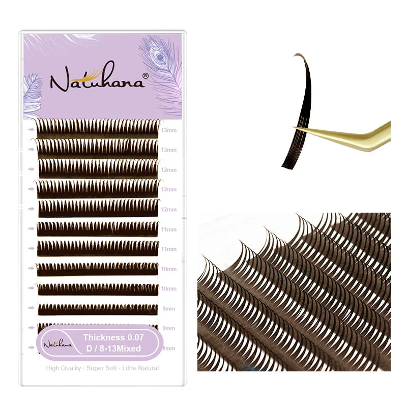 NATUHANA Brown Black Wet Eyelash Extension Spikes Lashes Manga Wispy Qme Brown wet lashes D 0.07mm|13mm