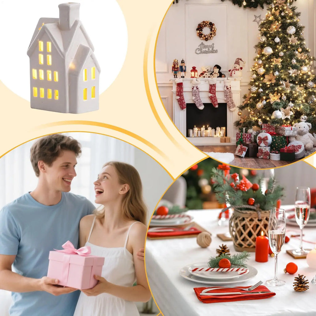 Christmas House Ceramic Light Table Centerpieces Holiday Seasonal Qme