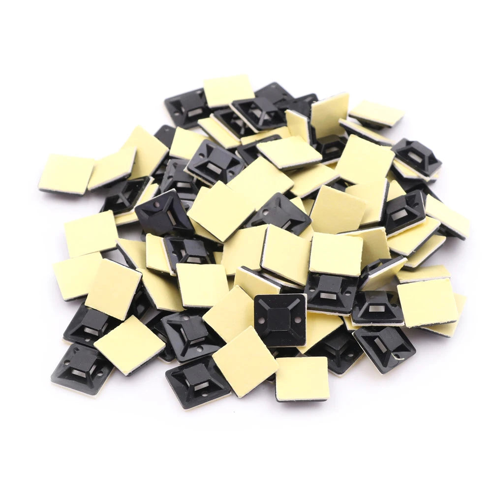100 Pcs Self Adhesive Cable Tie Mount Base Holder 20 x 20 x 6mm Qme