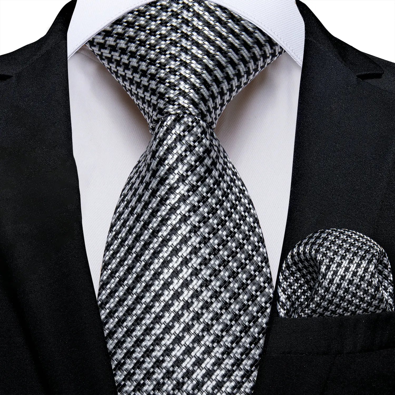 Grey Classic Men Necktie Pocket Square Formal Wedding Silk Business Qme HT-N-0774