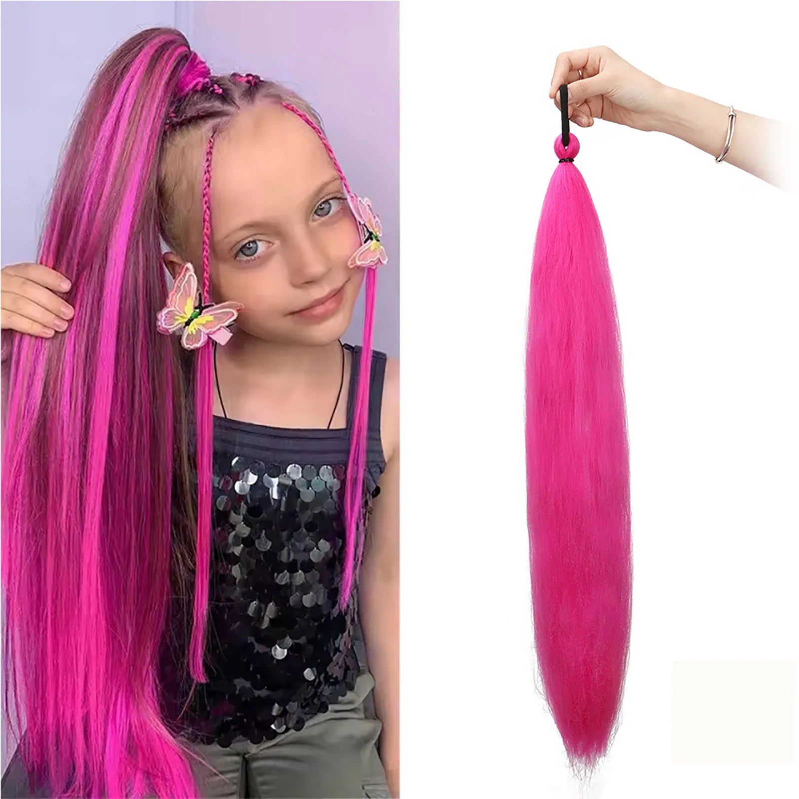 Synthetic Solid Color Long Braids Pony Tail with Elastic Band Long Party Christmas Halloween Role-playing Hair Accessories Qme