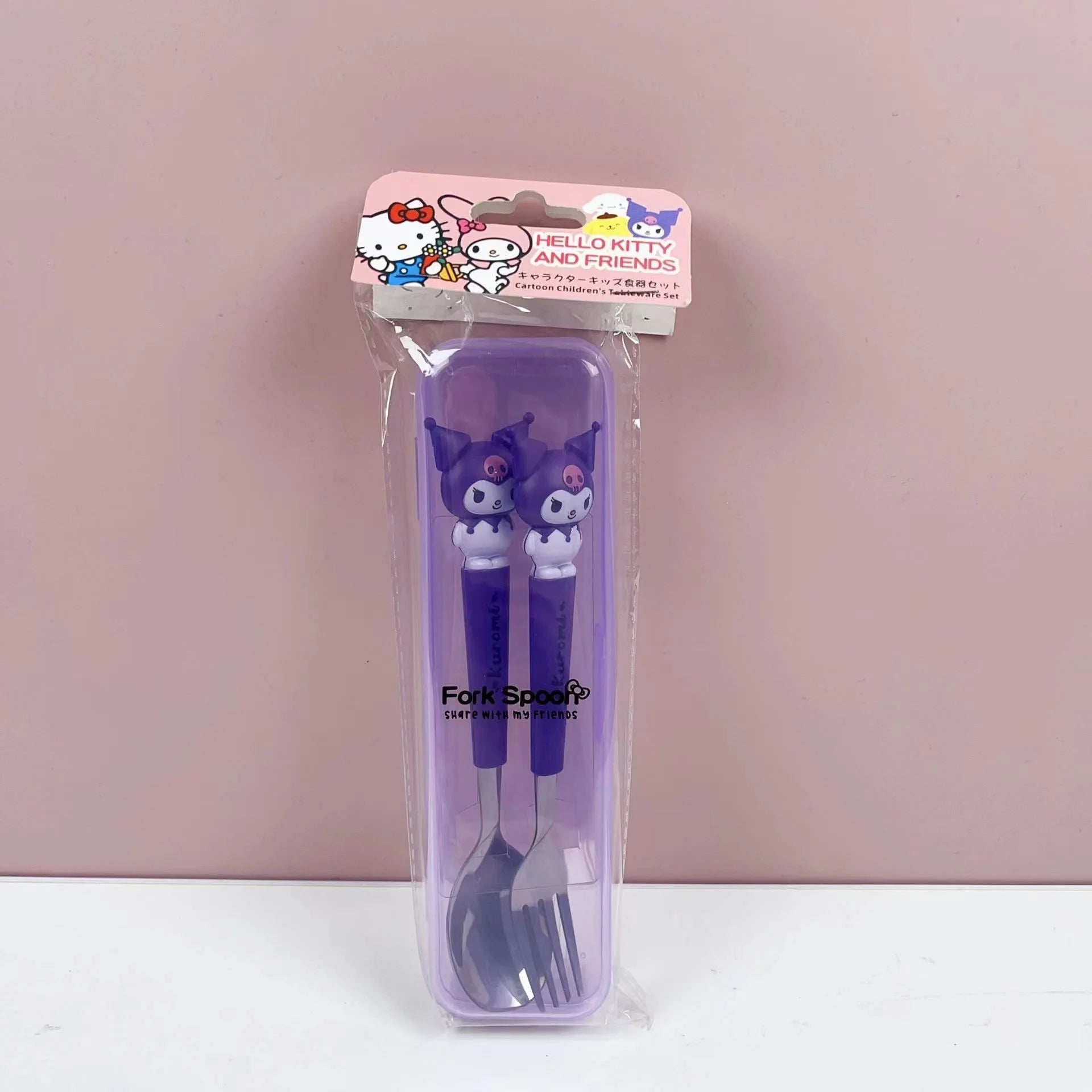Hello Kitty Cartoon Children's Tableware Spoon Portable Two-Piece Set for Students Stainless Steel Fork and Spoon Set Qme 1