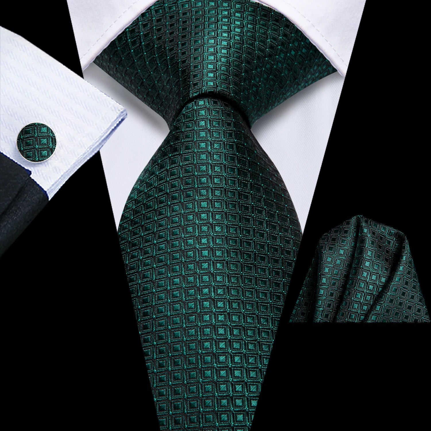 Hi-tie Fashion Blue Plaid Dots Men's Elegant Tie Handkerchief