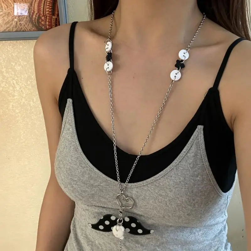1PcsY2K White Polka Dot Star Necklace With Glitter Treble Clef Charm Grunge Egirl Layered Chain Jewelry Qme