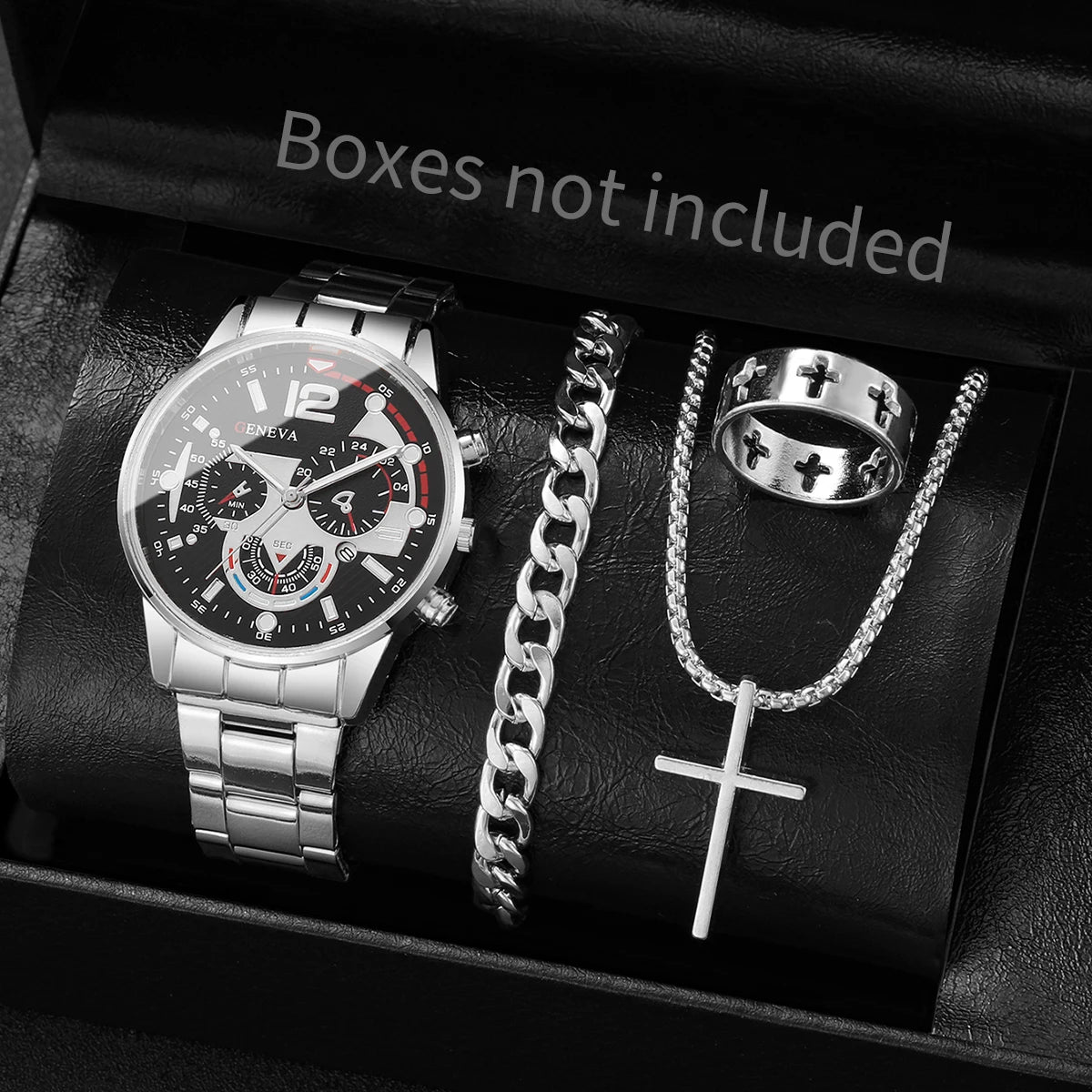4 Pçs/set Homens Relógios de Negócios Moda Mostrador Árabe Relógio de Quartzo para Homens Relógio Conjunto de Jóias Reloj Hombre Qme 3