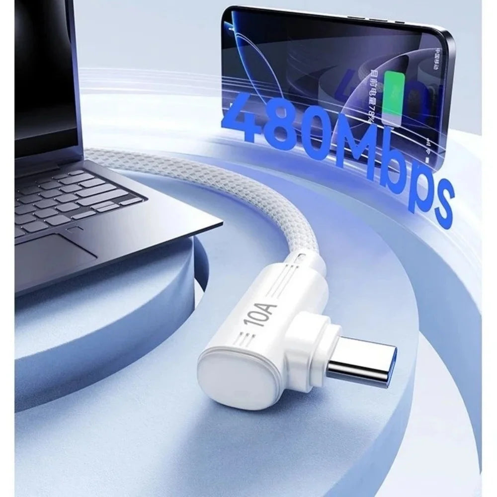 USB Type C 240W Fast Charging Cable USB-C 90° Elbow Data Line 1M/1.5M/2M/3M PD Quick Charge 3.0 Wire For Samsung Huawei Xiaomi Qme