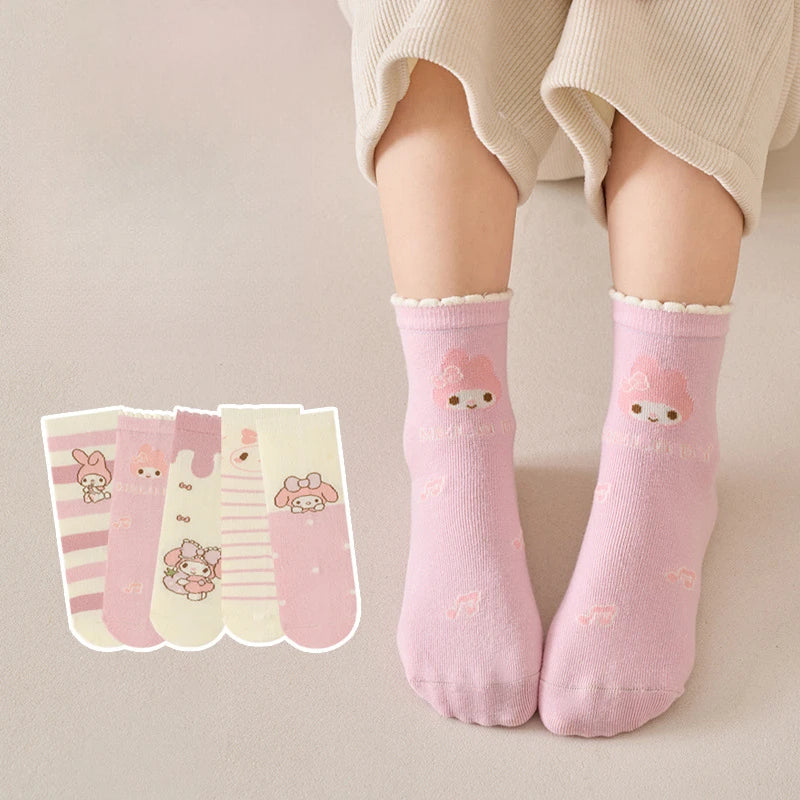 Hello Kitty Kuromi Socks Spring Fall Casual Men's Women's Qme 5 5 pairs Sizes