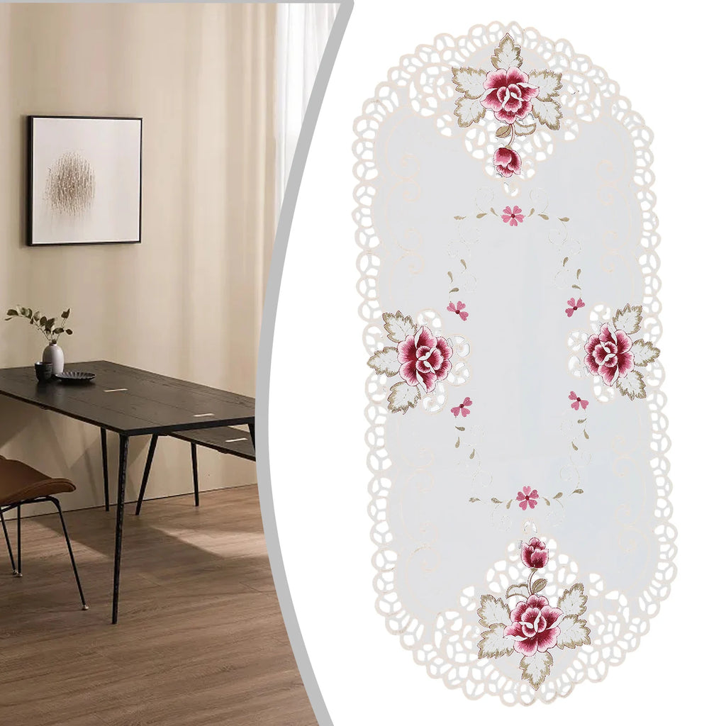 40x85cm Oval Vintage Embroidered Lace Tablecloth Elegant European Rustic Floral Table Decor Floral Satin Fabric Table Cloth Qme