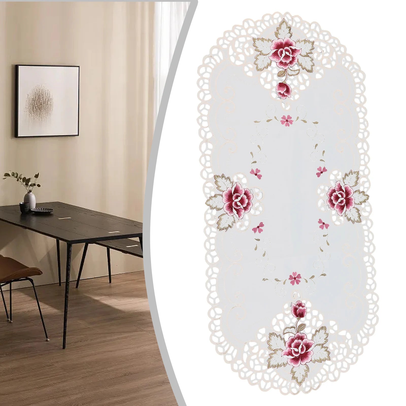 40x85cm Oval Vintage Embroidered Lace Tablecloth Elegant European Rustic Floral Table Decor Floral Satin Fabric Table Cloth Qme