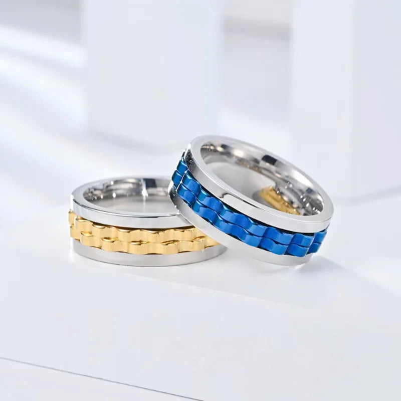 Fashion Punk Style Gear Rotating Anxiety Fidget Ring Titanium Steel Chain Spinner Rings For Men Rock Biker Wedding Party Jewelry Qme