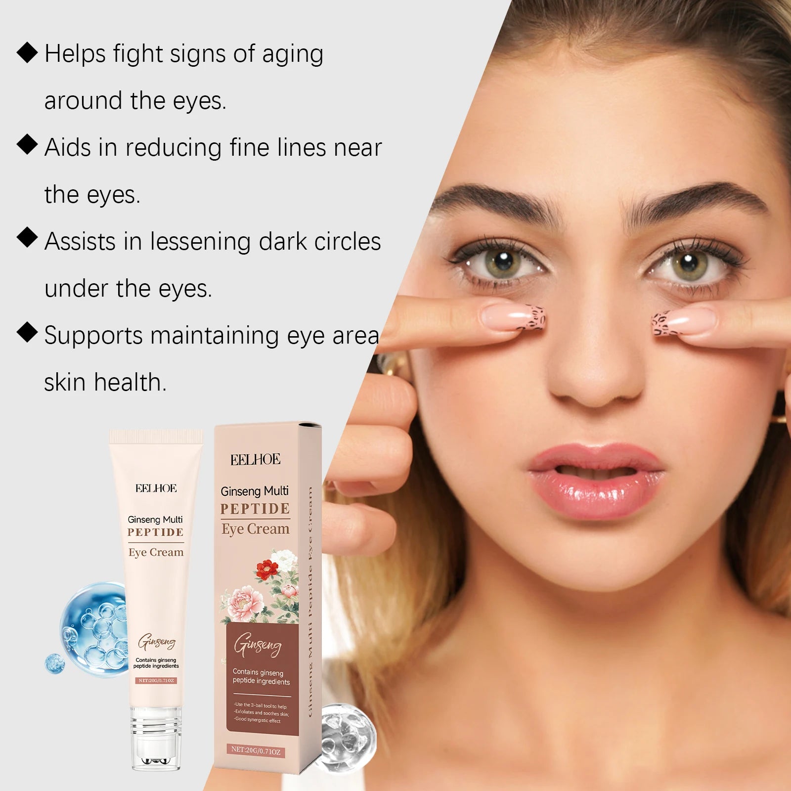 Ginseng Polypeptide Roller Eye Cream Anti-Aging Under Eye Treatment Reduce Wrinkles & Dark Circles Firming Brightening Eye Cream Qme