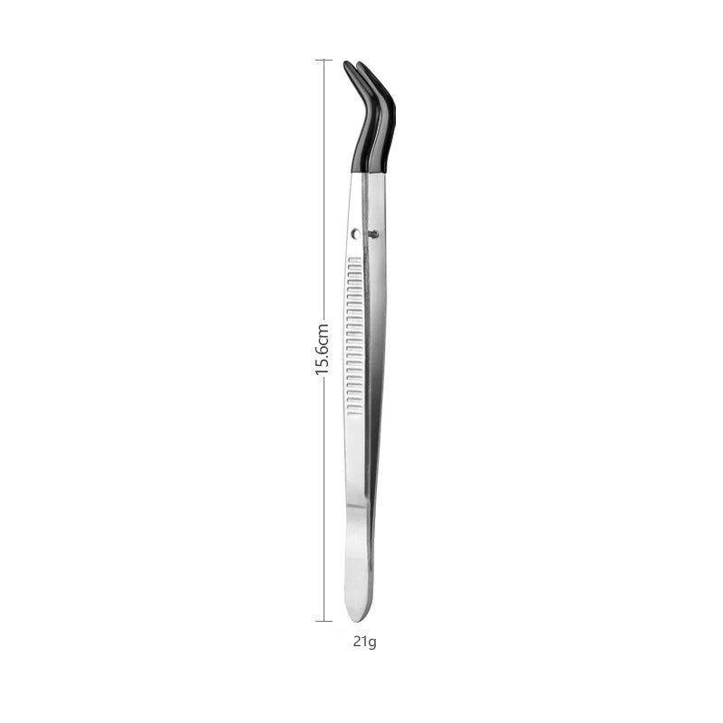 Black Silicone Tips Tweezers Stainless Steel Straight Curved False Eyelash Tweezers Hair Removal Makeup Tool Picking Tool Qme 01 Black Curved 15cm