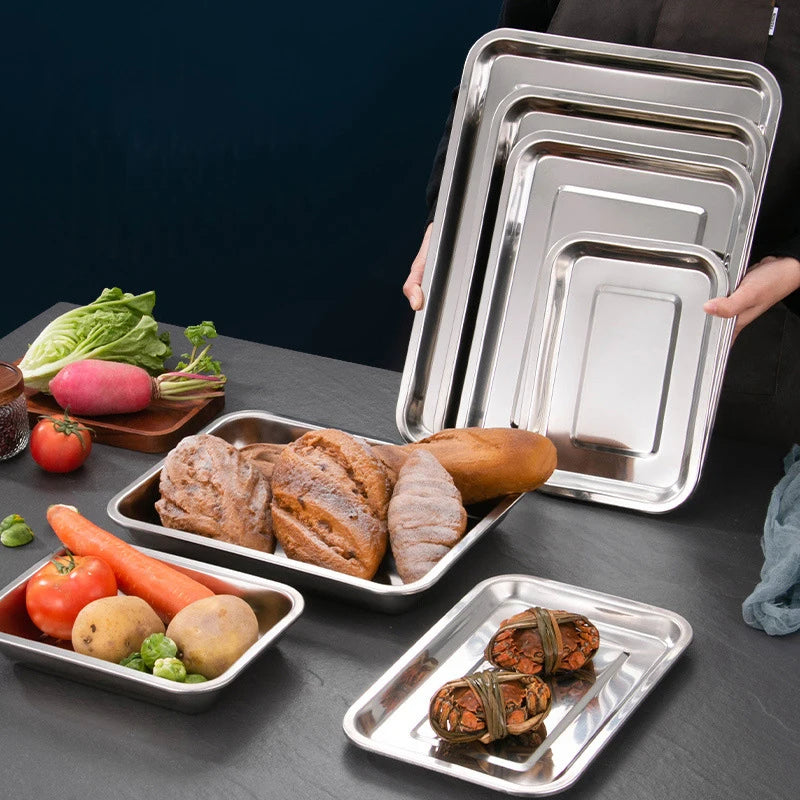 Durable Stainless Steel Serving Tray Great Barbecue Tea Storage Qme