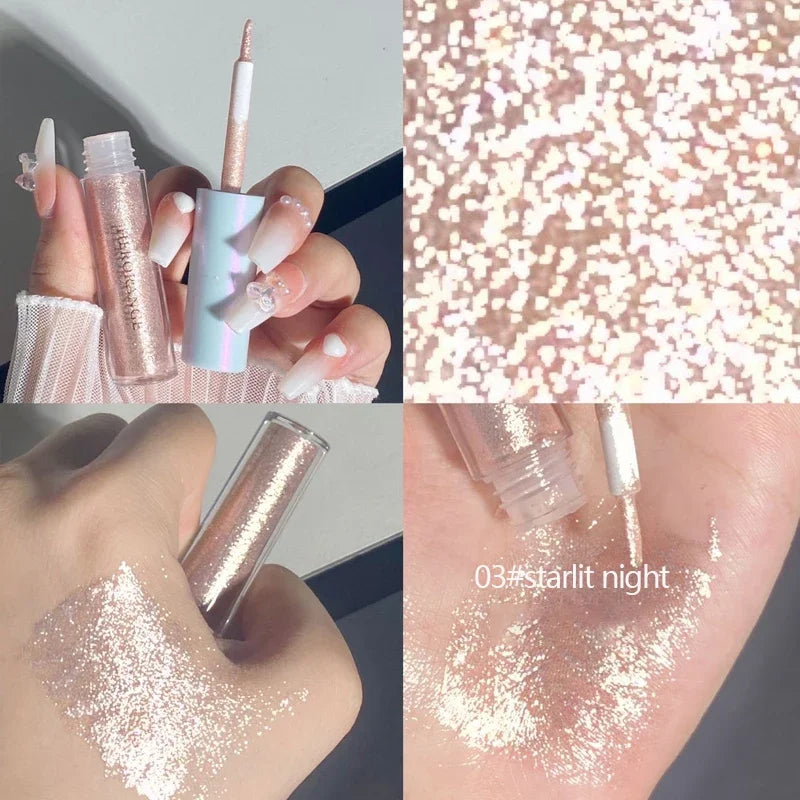 Glitter Highlighter Liquid Eye Shadow Eyeliner Durable Waterproof Gold Shimmer And Shine Eye Silkworm Pencil Makeup Beauty Tool Qme 1pcs 03