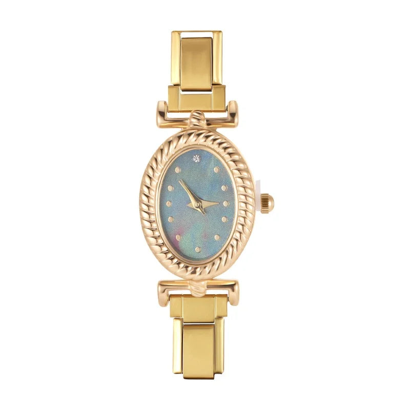 2025New Vintage Oval Inlaid Zircon Stainless Steel Watch Bracelet