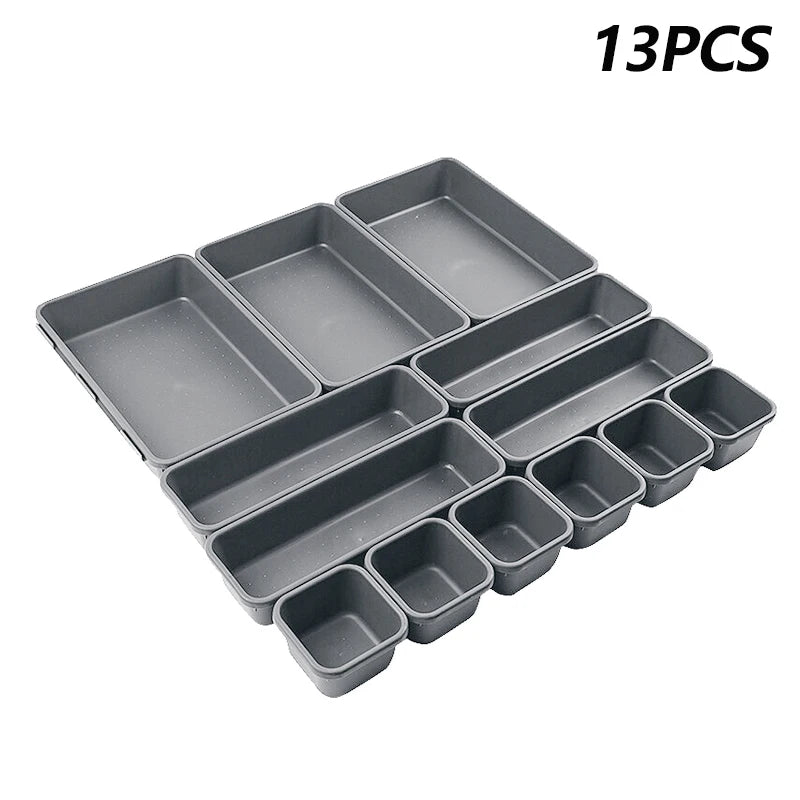 Kitchen Bathroom Makeup Organizer Boxes Drawer Organizers Separator Qme Light gray