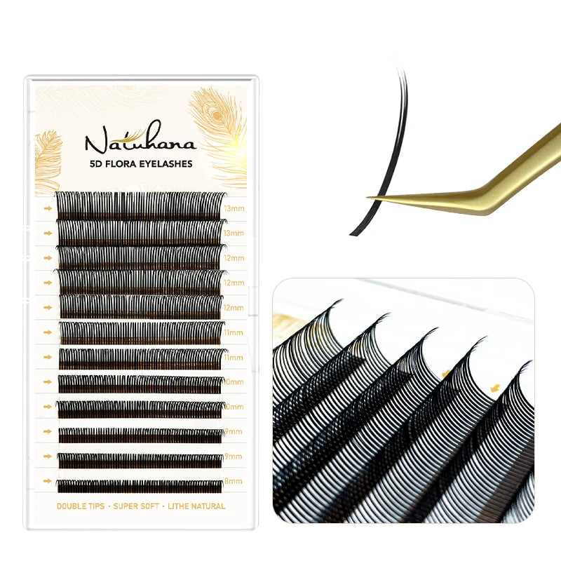 NATUHANA Brown Black Wet Eyelash Extension Spikes Lashes Manga Wispy Qme Black 5D Flora D 0.07mm|9mm
