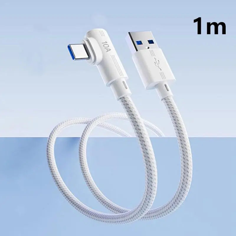 USB Type C 240W Fast Charging Cable USB-C 90° Elbow Data Line 1M/1.5M/2M/3M PD Quick Charge 3.0 Wire For Samsung Huawei Xiaomi Qme white A-C 1m