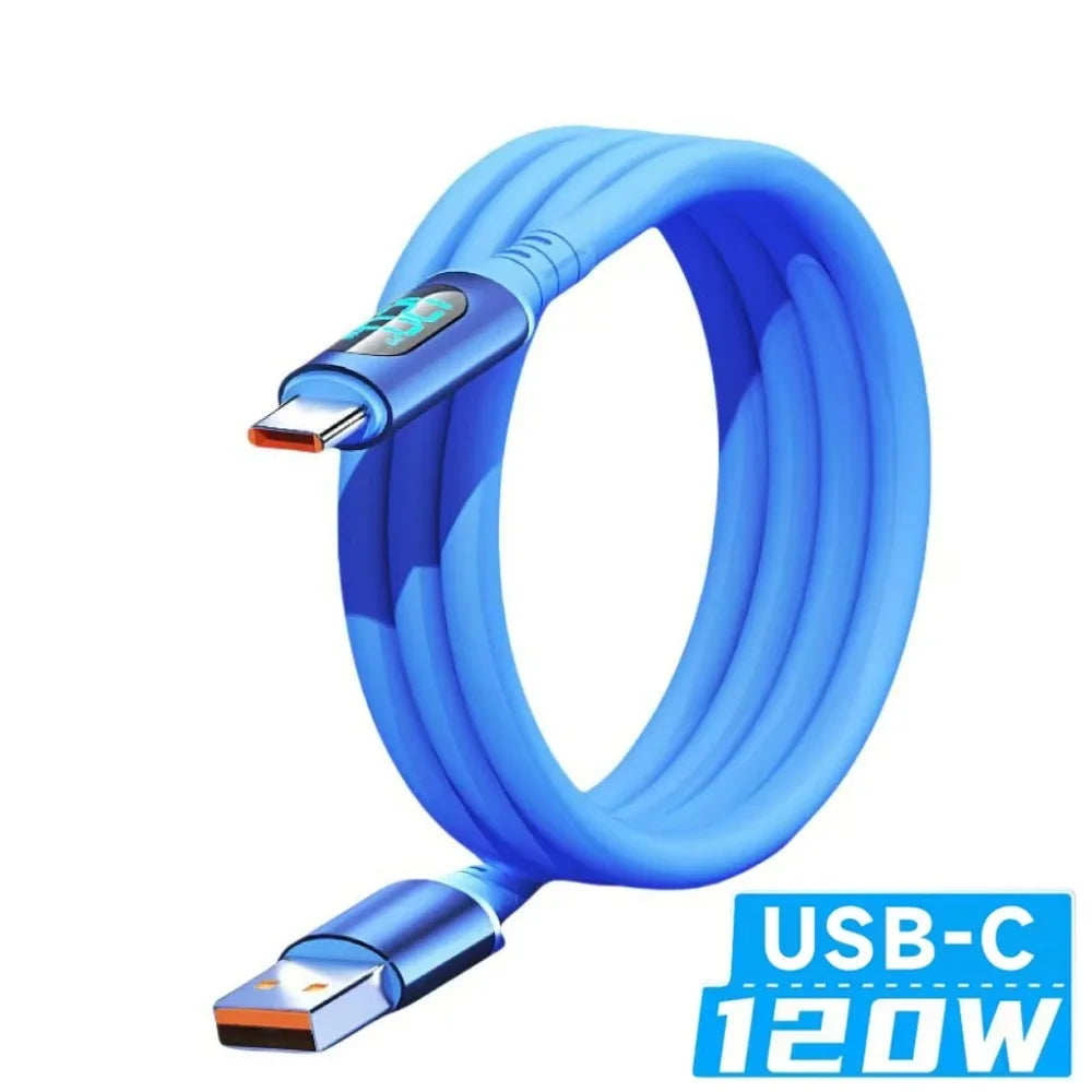 USB C To Type C 120W Data Cable Fast charging LED Digital Display Wire PD Quick Charge Cord For Samsung iPhone 17 16 Pro Xiaomi Qme blue USB to C 2m