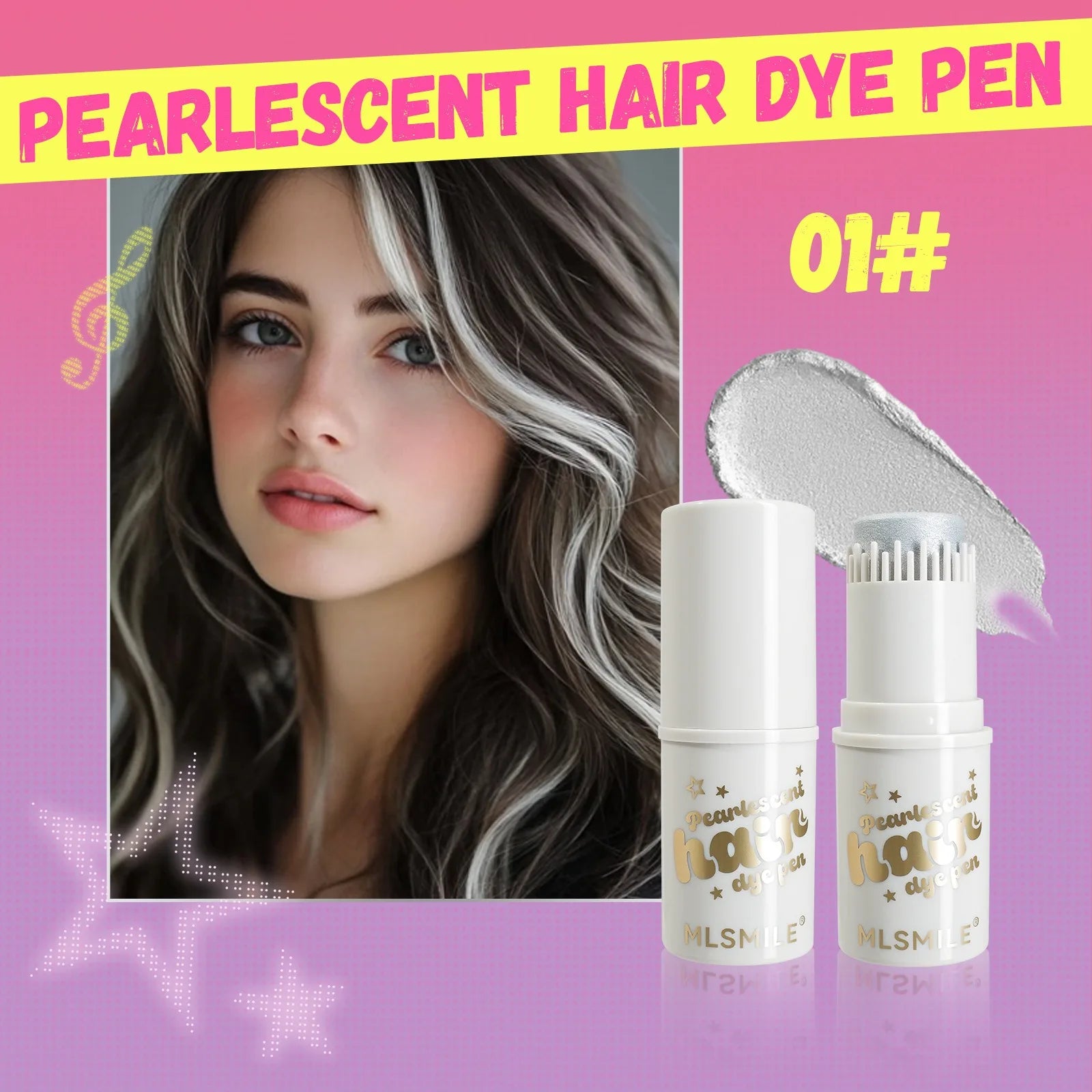 6 Colors Temporary Hair Color Stick, Pearl Shimmer Comb Hair Dye Pen, Washable Waterproof Hair Chalk for Party Cosplay &Festival Qme 01
