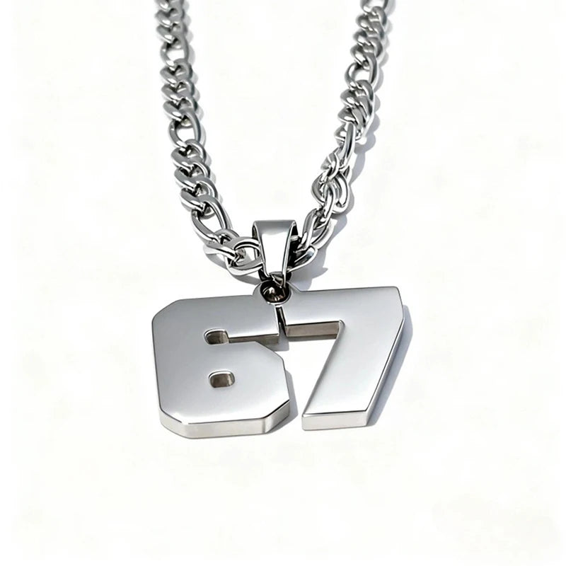 Minimalist Chain 67 Number Pendant Necklace Women Men Lucky Trend Qme OneSize