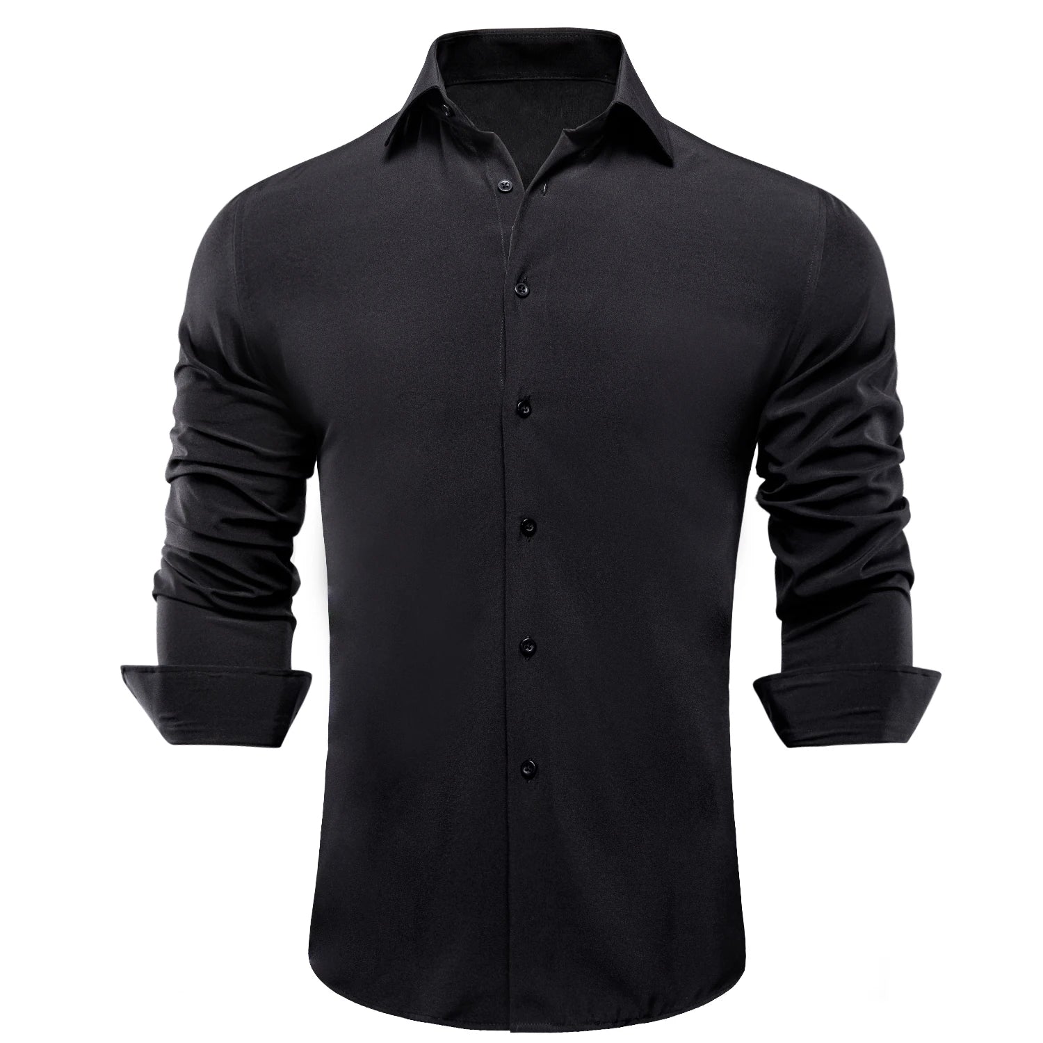 Hi-Tie Jacquard Solid Black Purple Mens Silk Shirt Long Sleeve Lapel Shirt Blouse Outerwear Wedding Office Breathable Quality Qme