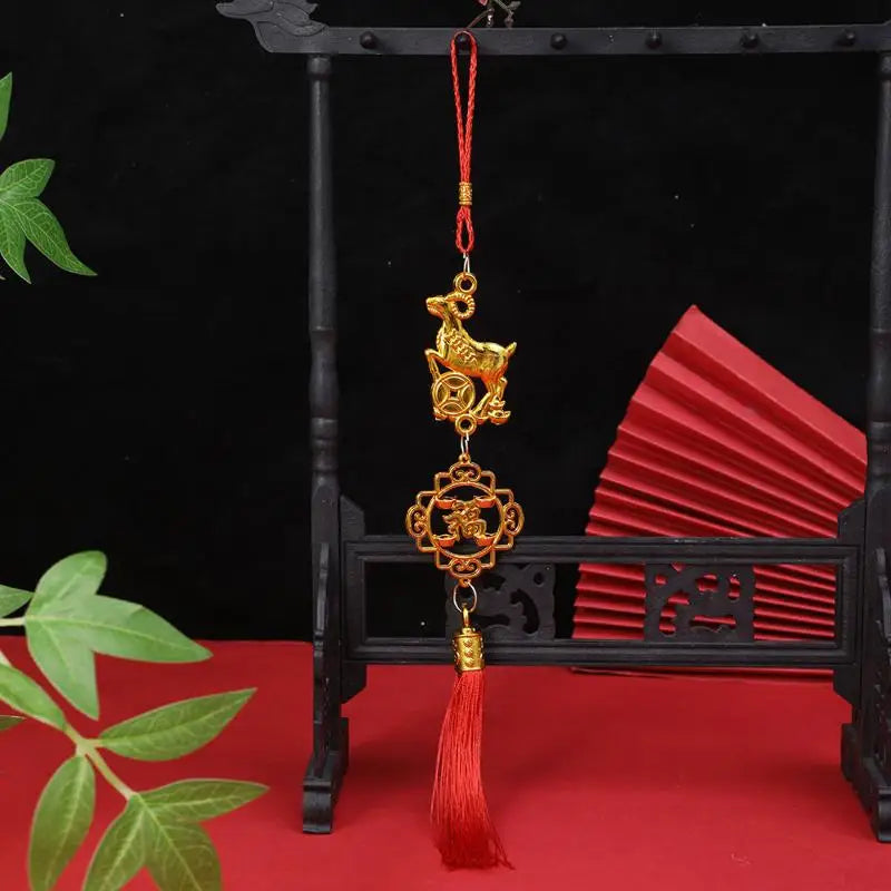 Chinese Year 2027 Goat Hanging Ornaments Gold Lucky Design Red