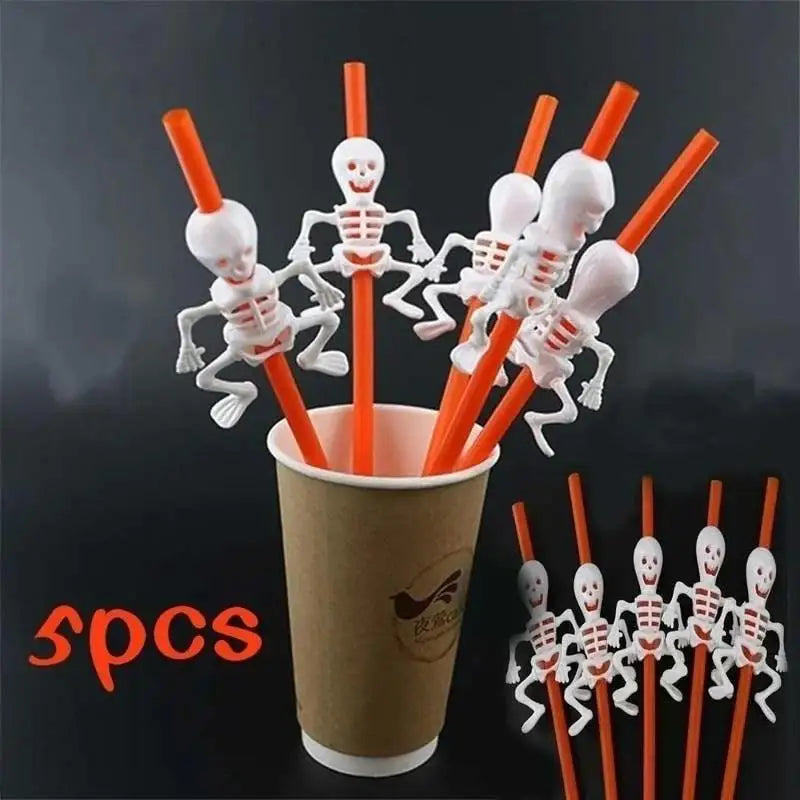 Halloween Cartoon Straws Skull Pumpkin Party Drinking Bar Home Qme