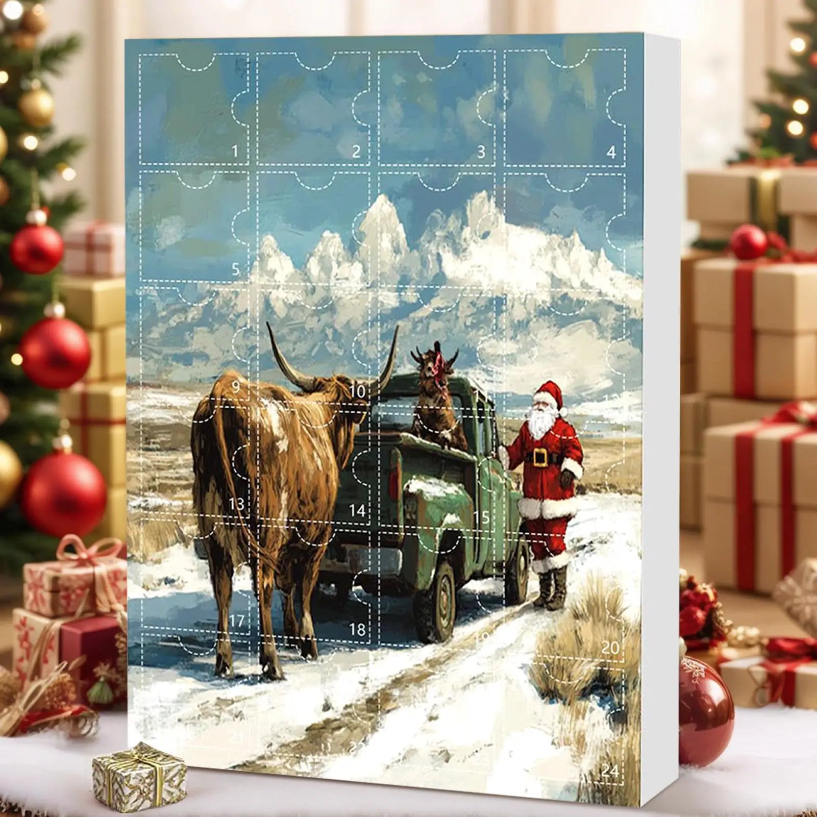 Christmas Highland Cow Calendar Advent 24 Days Ornaments Countdown 2D Qme