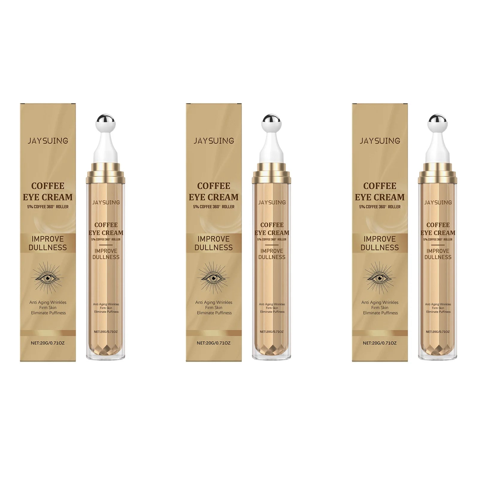 Caffeine Firming Eye Cream Fade Dark Circles Anti-Puffiness Lighten Fine Lines Under The Eyes Remove Eye Bags Roller Eye Massage Qme 3 x 20g Boxed