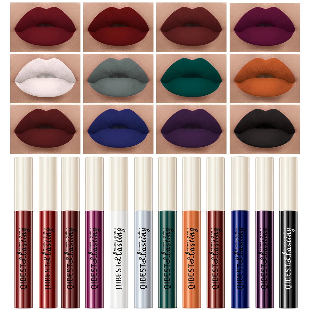 Nude Matte Lip Gloss 24 Colors Long-lasting Velvet Lipstick Waterproof Non-stick Cup Sexy Red Dark Lip Tint Makeup Cosmetic Qme