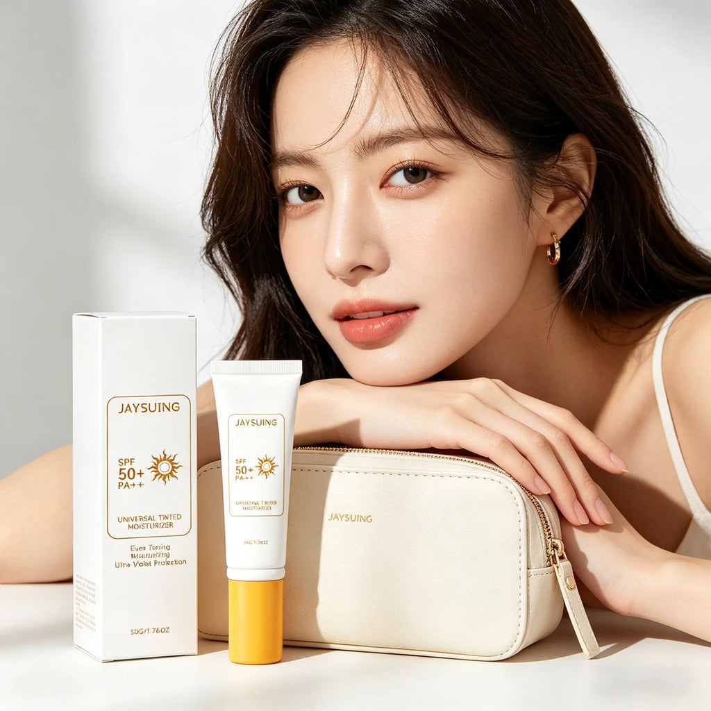 Jaysuing Tinted Sunscreen Spf 50 Anti UV Protection Waterproof Even Skin Tone Matte Finish Summer Outdoor Tinted Moisturizer 50g Qme