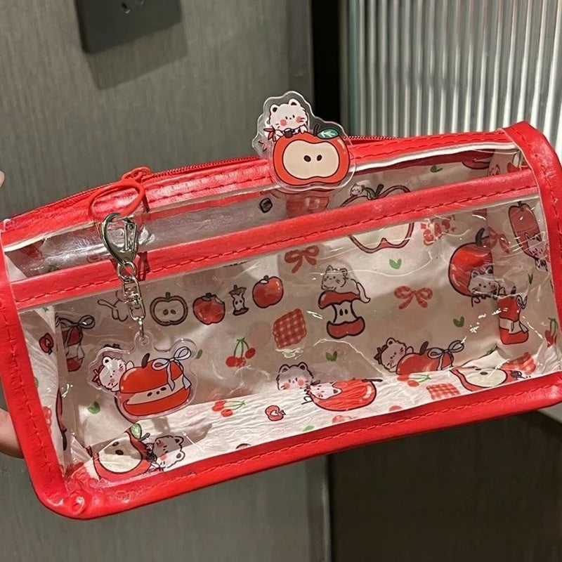 Multi-layer Vertical Cartoon Translucent Pencil Case Large-capacity Qme