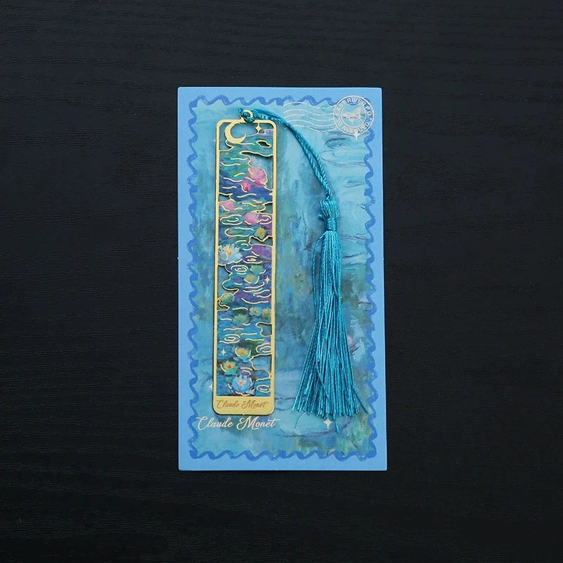 1PC Oil Painting-Style Hollow Metal Bookmark Bookmark With Tassel Pendant, For Book Lovers Writers Readers DIY Bookmarks Qme D
