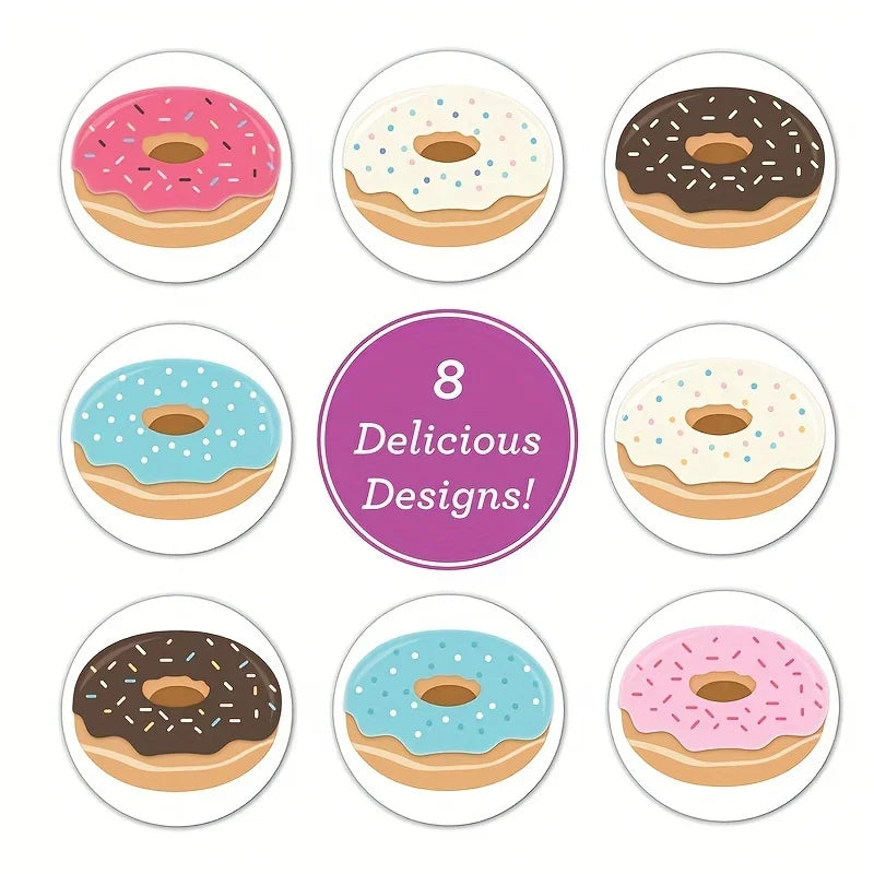 500pcs/roll Handmade-Style Donut Stickers Roll - Colorful Sprinkles, Icing & Doughnut Holes with Realistic Glazed, Frosted, Qme