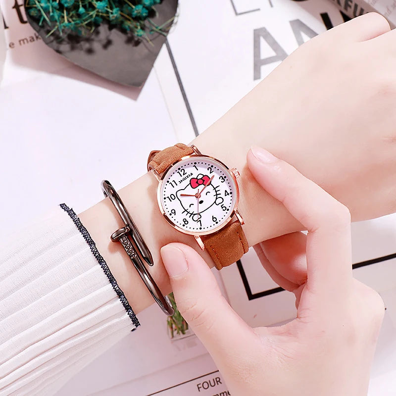 Hello Kitty Watch Minimalist, Cute Little Red Cat Student Watch in the Instagram Style Fresh and Chic Quartz Wristwatch Qme