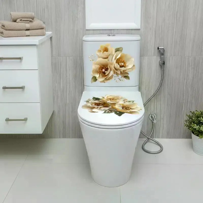 Luxury Gold Pearl Floral Toilet Sticker Waterproof Self-adhesive Qme Default Title