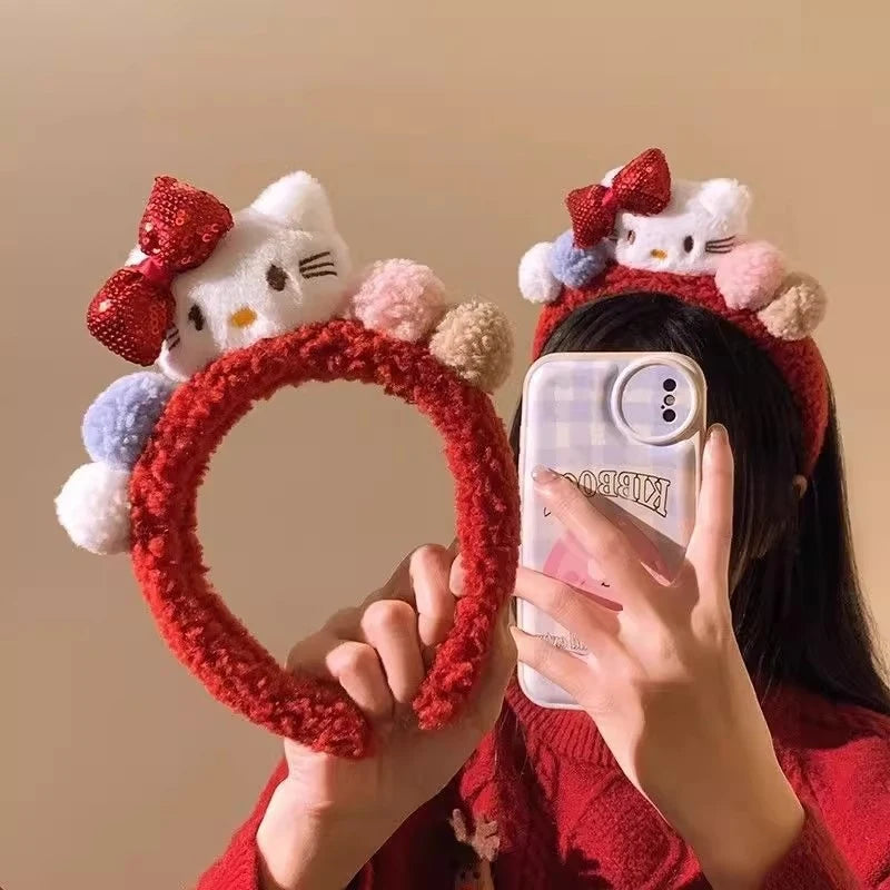 Hello Kitty Sweet Cartoon Headband Cute Bow Versatile Hair Accessory Qme