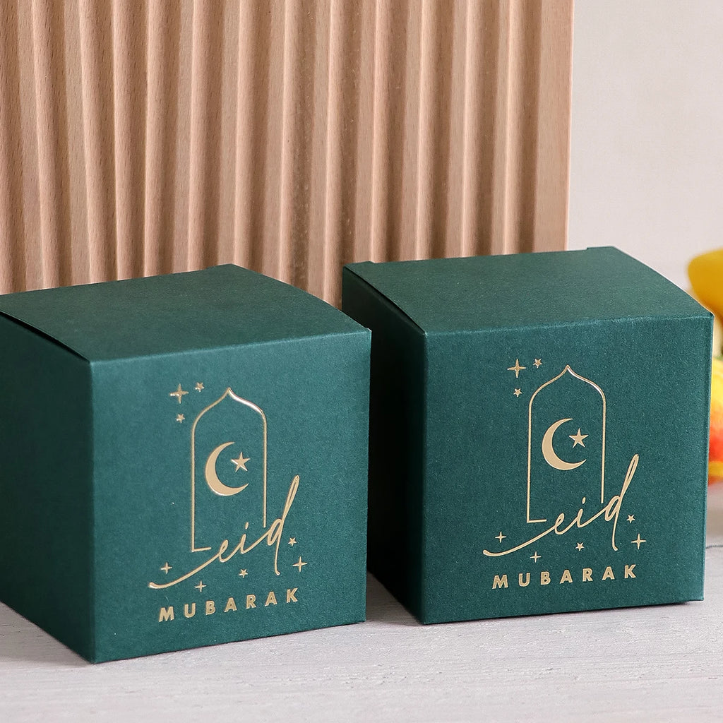 10Elegant Mini Gift Boxes in Classic White, Black and Green Colours with a Gold Crescent and Star Design, Perfect for Candies, C Qme Green-10 Pc S Other Other